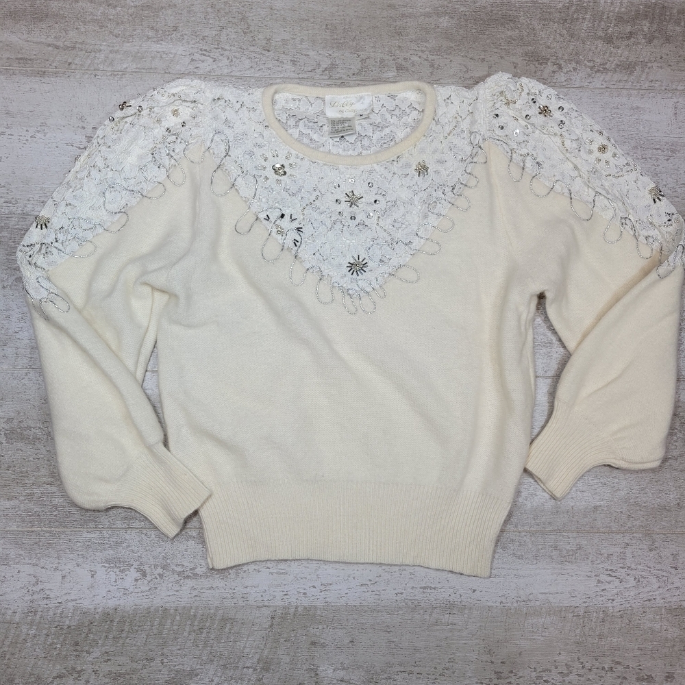 Lilly of California Vintage Cream Lace Sweater